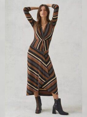 Anthropologie Maeve Striped Wrap Midi Dress Sz XS